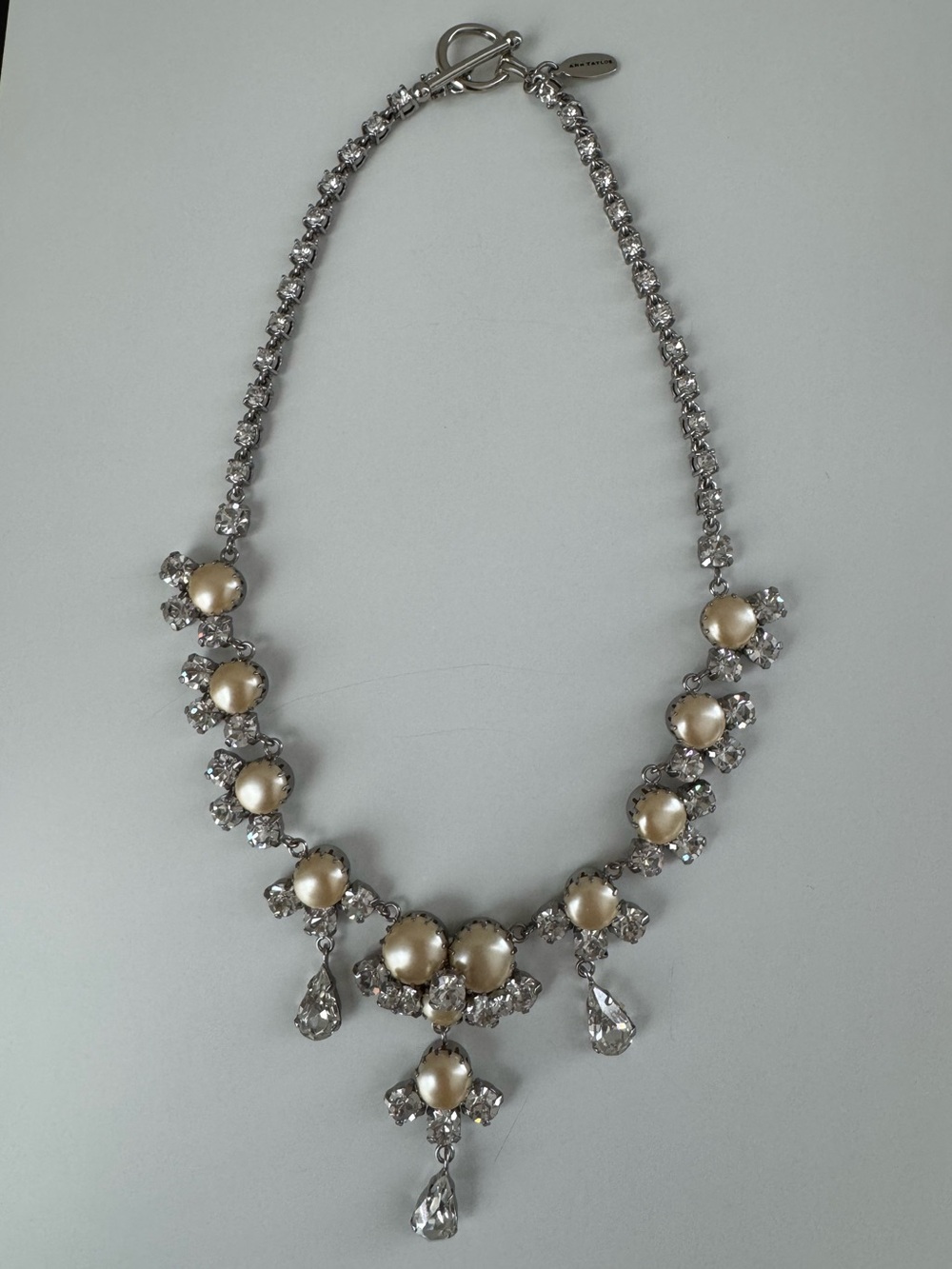 Ann Taylor Pearl and Crystal Bib Necklace - Cream and Silver